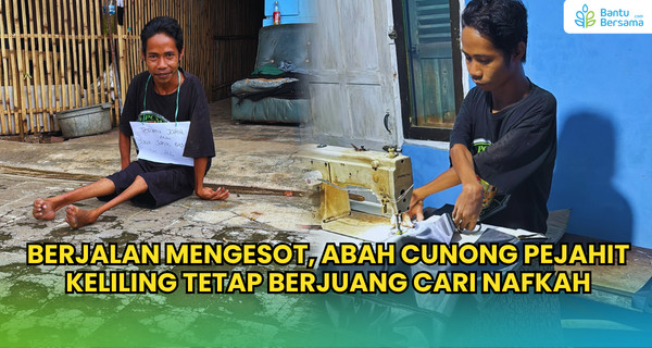 Berjalan Mengesot, Abah Cunong Pejahit Keliling Tetap Berjuang Cari Nafkah